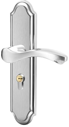 ROSEEONNE manilla puerta Juego de manijas de puerta silenciosas, placa larga, eliminación de bloqueo de puerta, potencia con llave y cilindro de cerradura, acero inoxidable 304 tirador puertas