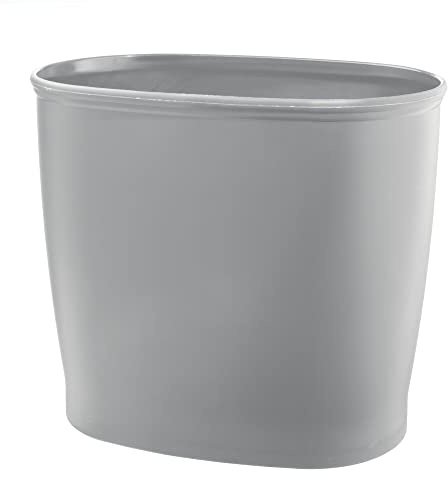 mDesign Plastic Oval Small 2.25 Gallon/8.5 Liter Trash Can Wastebasket, Garbage Container Bin for Bathroom, Kitchen, Office, Dorm - Holds Waste, Refuse, Recycling, Hyde Collection, Gray