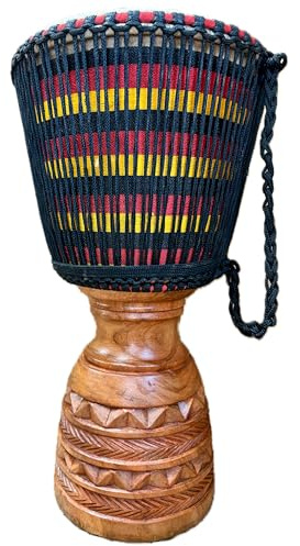 AMI 13-Inch Authentic Professional Djembe Drum with Cow Skin Head - Comes With 3 Free Instruments Worth £35