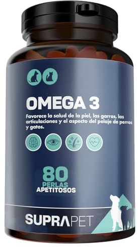 Suprapet Omega 3 per Cani e Gatti Olio di Pesce, EPA, DHA e Vitamina E 80 Perle. Mangime Complementare Naturale per Pelo e Articolazioni (80 unità (Confezione da 1))