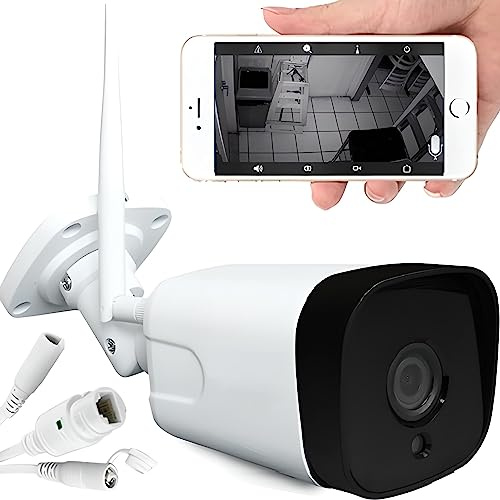 Retoo Övervakningskamera utomhus 1080P med 2 Mpx och räckvidd upp till 50 m, kamera med WiFi 2,4 GHz och Full HD-upplösning, utomhuskamera med mörkerseende, 5 dBi-antenn och 4 x digital zoom, app, vit