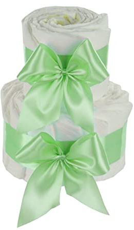 Torta per pannolini fai da te, idea regalo per la nascita per ragazze (2 piani, verde)