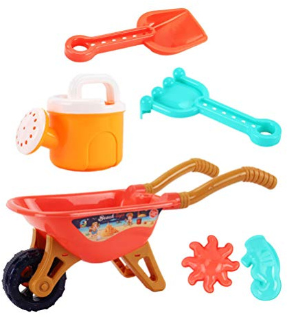 Toddmomy Beach Cart Toys for Kids Large Sand Wheelbarrow Set with Spade Rake Watering can and Moulds for Outdoor Beach and Garden Play