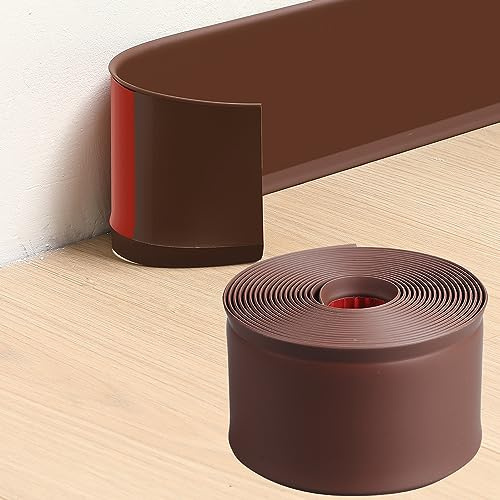 Lifronkit Flexible Baseboard Molding Trim, Peel and Stick Rubber Baseboard Trim, Self-Adhesive Design Vinyl Wall Base Moulding Trim, 4inch(W) x 20feet(L), Brown