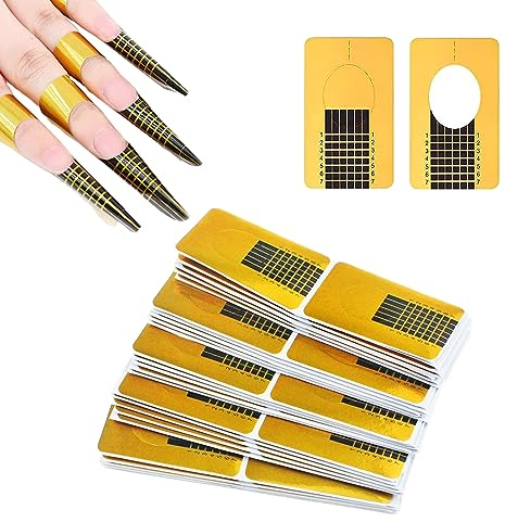 ZIOYA Nagelschablonen 500 Stück Schablonen Nagelverlängerung Biegbar Selbstklebende Modellier für Nagelkristallnägel und DIY-Nagelverwendung Golden Schablonen