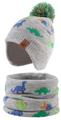 XIAOHAWANG Cappello Dinosauro Sciarpa Invernale per Bambino Ragazzo Ragazza Cappello Autunnale Riscaldante da 0 a 7 Anni (Sciarpa Grigio Dinosauro colorato, da 2 a 4 Anni)