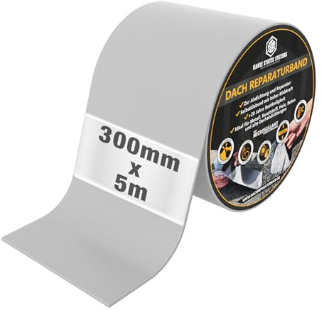 HSS Dach Reparaturband selbstklebend mit MicroSealant Klebstoff – für Dach & Abdichtungen – wasserdichtes Klebeband – Grau – 300 mm x 5 m