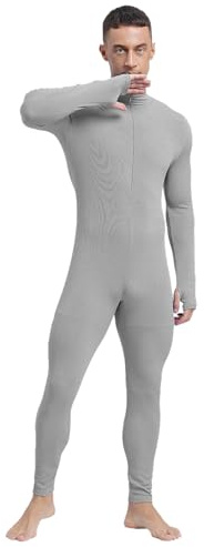 Runhomal Men's One Piece Full Body Unitard Jumpsuit Long Bottom Front Zipper Leotard Bodysuit Gray XXL