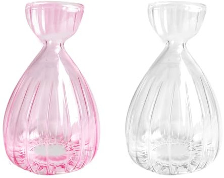 JOJOCY 2Pcs Avocado Seed Sprout Starter Vase, Striped Style Avocado Tree Growing Glass Vases, Glass Bulb Vase for Home Table Desk Indoor Decor (Clear + Pink)