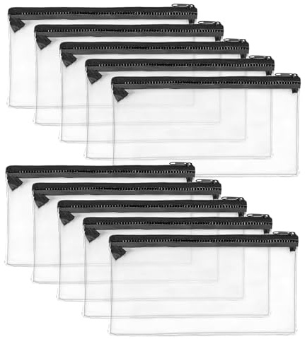 Kunoli Clear Pencil Case for Exams, 10pcs Transparent Pencil Case See Through Pouch with Zipper for School, Office, Travel