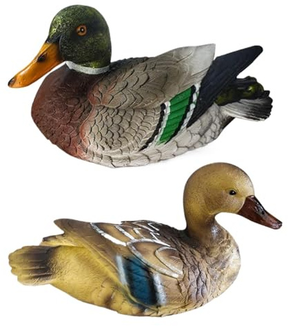 2Pcs Mandarin Duck Statue Male and Female Duck Figurine Floating Ducks for Pond Realistic Resin Weatherproof Duck Decor Outdoor Garden Yard