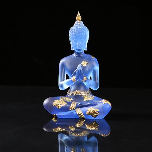NNYCC Crystal Resin Buddha Statue Indoor Meditation Decor,Thai Sitting Buddha Figurine Spiritual Gifts for Tabletop Zen,Blue,S