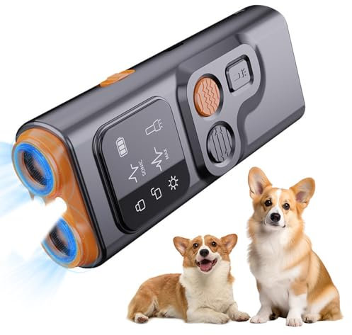 KUWUNG Anti Bell Gerät Hunde, 2 Modi Antibell Ultraschall Gerät, Antibell für Hunde mit Stroboskop Taschenlampe, Anti Bell Gerät Hunde Outdoor mit Display, Barkguard für die Meisten Hunde