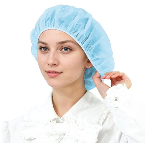 Bafeil 100 Stück Haarnetz küche - OP Haube aus Einwegstoff Weiß, Einweg Haarnetze für die Küche oder Zahnarzt, Hygienezubehör für die Medizin, OP Kopfhauben 52cm (Blau)