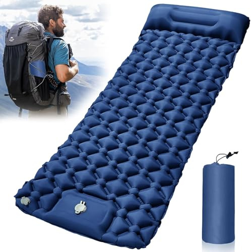 Colchoneta hinchable de camping ultraligera y compacta – Colchón individual portátil con bomba de pie Inflado fácil, liviano transporte y resistente para tienda de campaña, playa, viajes, camper