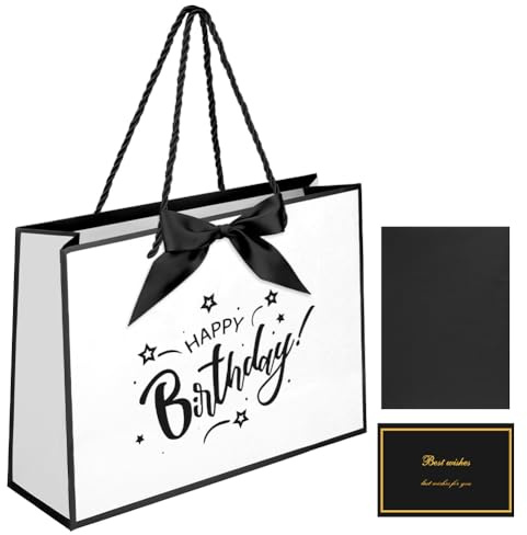 AOOSU Sacchetti Regalo Eleganti, 1pcs Sacchettini Borsa Regali Compleanno, Sacchetti Regalo in Carta con 3 Involucri e 1 Biglietti Perfetto per Compleanni e Anniversari (Compleanno)