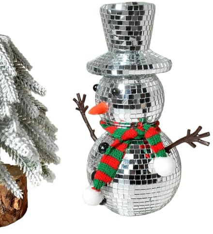 Liakyunf Boule À Facettes | Statue de Bonhomme de Neige de Noël Réfléchissante - Décor de Bonhomme de Neige Disco avec Écharpe et Chapeau Tricotés - pour Table à Manger, Fêtes, Mariage, Festival