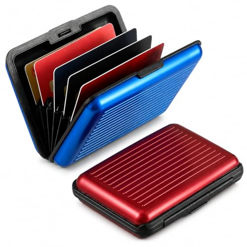 EZOOU 2 Pcs RFID Blocking Credit Card Holder 6 Slot Aluminium Card Wallet