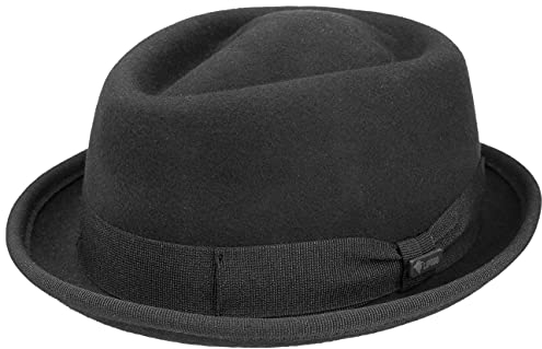 Lipodo Gratus Pork Pie Filzhut Damen Herren Wollhut Fedora mit Ripsband Made in Italy Sommer Winter schwarz XL (60-61 cm)