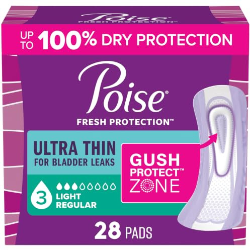 Poise Ultra Thin Incontinence Pads for Women, 3 Drop, 28 ct