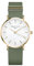 Rosefield Damenuhr The West Village Gold 33 mm Rundes Gehäuse mit Weißem Zifferblatt und waldgrünem Band - WFGG-W85