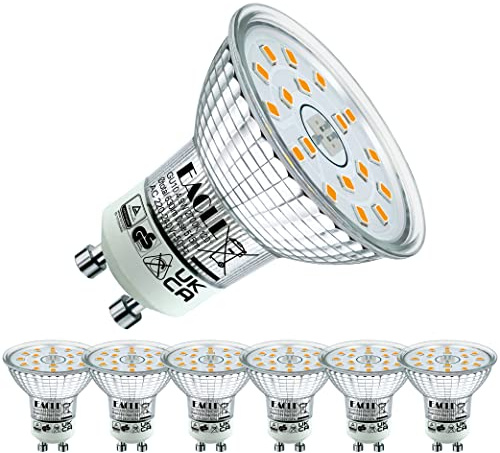 EACLL Bombillas LED GU10 Blanco Cálido 4.9W Equivalente 70W Halógena Fuente de Luz, Pack de 6, 515 Lúmenes 2700K AC 230V Sin Parpadeo Focos, 120 ° Spotlight, Lámpara Reflectora, No Regulable