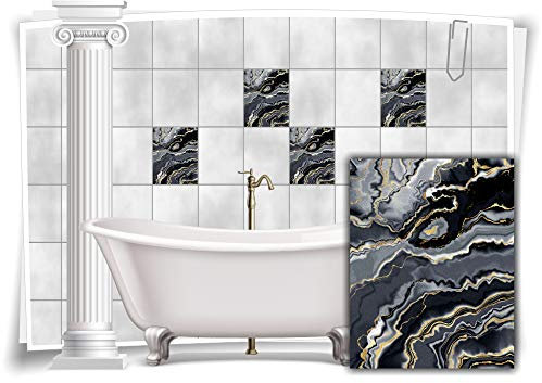 Medianlux Fliesen-Aufkleber Folie Marmor Öl Ölfarben Abstrakt Grau Schwarz Gold Bad WC Deko Küche, 12 Stück, 15x20cm m23m86h-139643