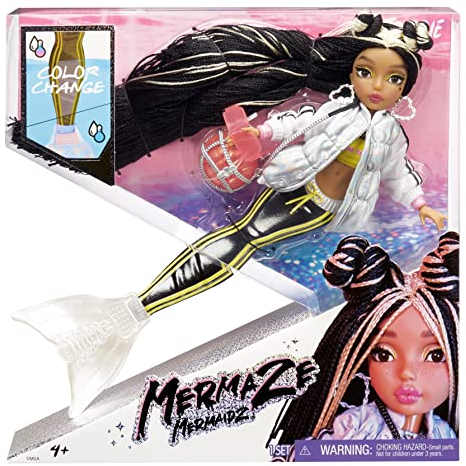 MGA Entertainment Mermaidz - JORDIE - Meerjungfrauen Puppe mit Farbwechsel & Schwarz-Blondem Haar - Inklusive Outfit & Zubehör - Voll beweglich - Zum Sammeln - Für Kinder ab 4 Jahren 580836