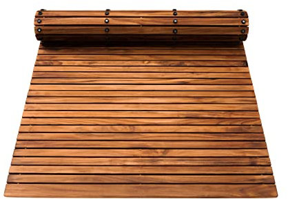 Nordic Teak 100% Solid Teak Wood String Mat - Indoor and Outdoor Use - Non-Slip Wooden Platform for Sauna, Pool, Hot Tub Flooring Decor and Protector (Oiled Finish, 59 x 35)