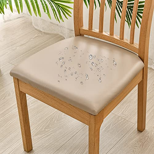 zalati 4 fundas de cojín para silla, de piel sintética, resistentes al agua, extraíbles, para comedor, color caqui