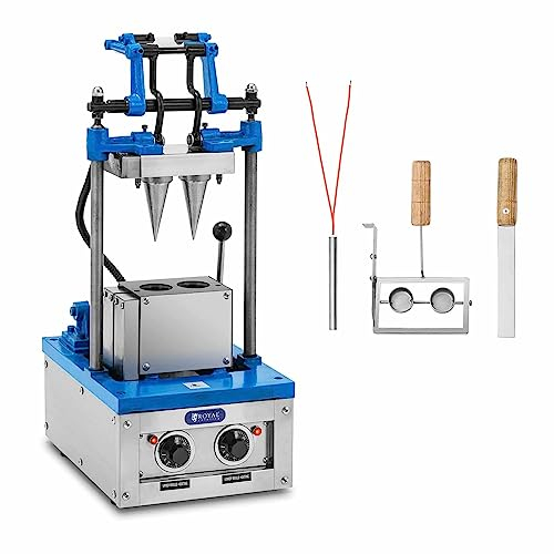 Royal Catering RC_WMS_16 Ice Cream Cone Machine 2100 W 50-60 Pcs/h 2 Uniform Waffles with Each Process in 60-120 s Cone Maker Ice Cone Maker Waffle Horn Machine