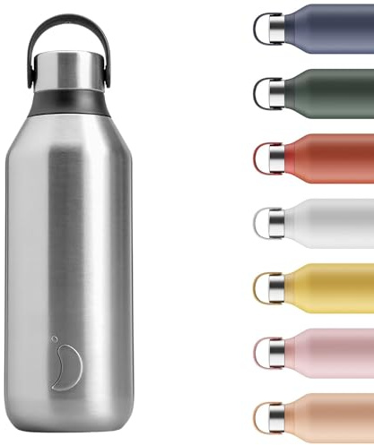 Chilly's Series 2 Water Bottle - Vacuum Insulated Stainless Steel Water Bottle with Soft Collar & Carry Loop, Thermal Flask for Hot & Cold Drinks - Leak Proof, No Sweat - Stainless Steel, 500ml