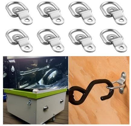 JNNJ 8 Piezas Coche Amarres de Anillo en D, Automoción Amarre Resistentes Anillos Acero Inoxidable, con Montaje Soportes, para Cargas en Barcos, Campamento Equipo, Automóvil Remolque Duradero