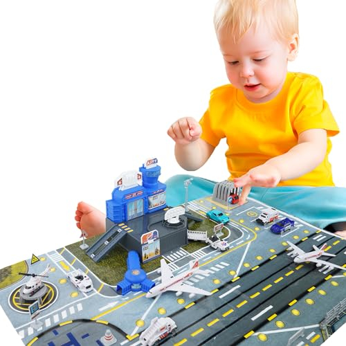 Parking Garage Jouet avec Tapis Jeux, Voitures et Hélicoptère, Parc de Stationnement Set Jeux, Garage Voiture Enfants, Voiture Jouet Garcon, Jeu de VéHicule AéRien éDucatifs pour VéHicules