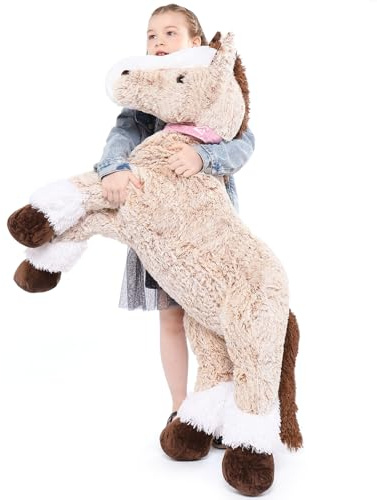MorisMos Giant Horse Teddy Stuffed Animal, 120cm Big Horse Plush Toy Kawaii Large Pony Soft Cuddly Toy, XXL Fluffy Horses Gift for Kids Birthday Christmas Deco