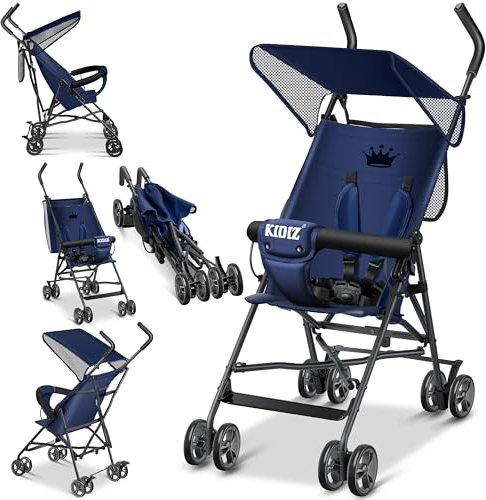 KIDIZ® Kinderwagen CITY Buggy Kinderbuggy klappbar Sportwagen Faltbar 360° 4-Zoll-Räder Inkl. Sonnen- und Regenverdeck zusammenklappbar 5-Punkt-Sicherheitsgurt ab 6 Monate, Blau/Navy
