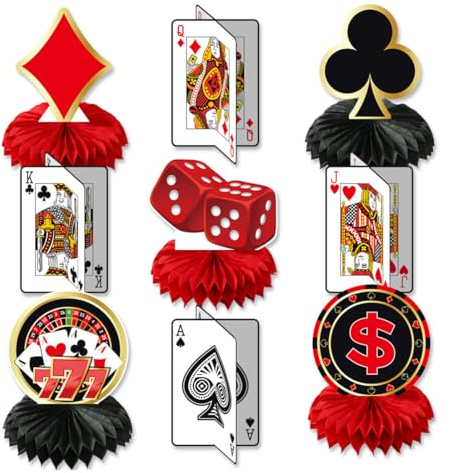 YUEcthynous Decoración Fiesta de Cumpleaños Adorno de Casino Poker cumpleaños Vegas decoración Adorno Panal Feliz Cumpleaños Decoración Centro de Mesa para Fiesta de Cumpleaños