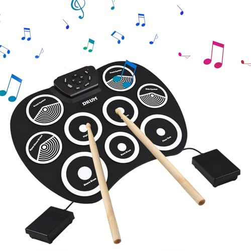 Roll-Up Electronic Drum Set, Portable Practice Drum Pad with Built-in Speaker, Pedals and Sticks for Kids Beginners