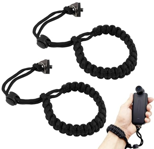 Set di 2 cinghie per fotocamera con vite 1/4, cavo regolabile in nylon ad alta resistenza, fissaggio rapido e sicuro, compatibile con action cam, DSLR, SLR, stabilizzatori, cinturino da polso nero