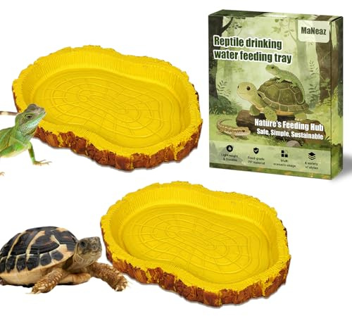 MaNeaz 2 Pièces Abreuvoir Tortue Terrestre Accessoire Terrestre Empreinte Reptiles Bol Alimentair Reptiles Bol Alimentation Pour Petits Reptiles Serpents Tortue Lézards（H）
