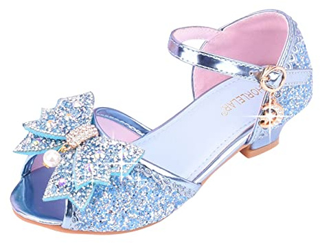Zapatos de los niños con sandalias brillantes princesa arco tacones altos para niñas muestran elegancia festiva brillo lúdico, azul, 32 EU