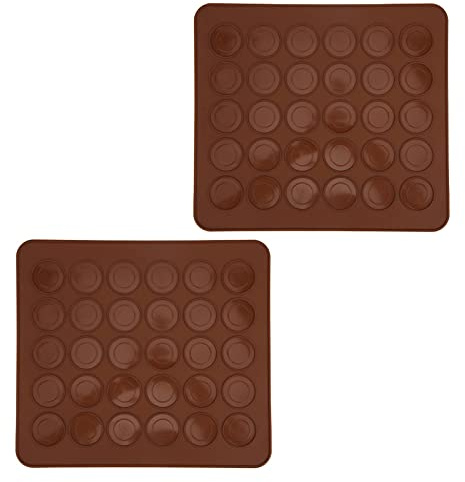 FTVOGUE Almohadilla de Silicona para Macarrones, Tapete Antiadherente para Hornear, Revestimiento de Horno de 30 Agujeros para Macarrones, Pastel, Pudín, Postres de Chocolate, 2 u