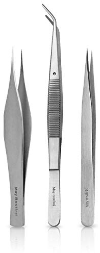 May - Set – första hjälpen pincett – splitterpincett – fästingtång lång med fixeringspenna – 3 delar – rostfritt stål