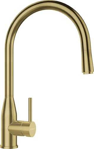 Schock 559120WGO Küchenarmatur KAVUS in White Gold – beschichtete Hochdruck Armatur aus Edelstahl mit ausziehbarem Auslauf und ultraleisem Wasserstrahl, Whitegold