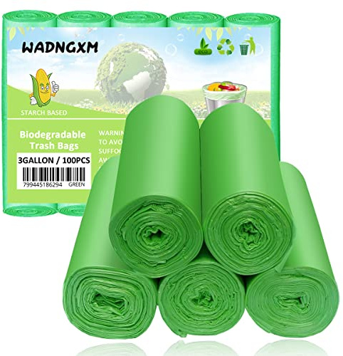 Compostable Trash Bags, 3 Gallon Biodegradable Small Garbage Bags Green Wastebasket Liners for Bathroom Office Home Bins, 100 Counts