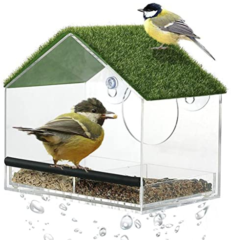 Fenster Futterhaus Vögel Vogelfutterautomat mit Rasensaugnäpfen und abnehmbarem Vogelfutterspender Saatbehälter Transparenter Acryl Vogelfutterhaus