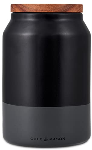 Cole & Mason Hinxton Tarro de Cerámica Cocina Almacenaje Mediana con Tapa de Madera Negro/Gris, Recipiente de Almacenamiento Redondo para Alimentos Hermético, Cerámica/Acacia, 172mm x 110mm