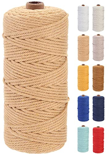 GOHOF Macrame Cord 3mm x 100m Premium Cotton Macrame Rope, 4 Strand Twisted Soft Cotton Cord, One of The Most Perfect Materials for Macrame Art, Cotton String Without Chemicals (Latte)