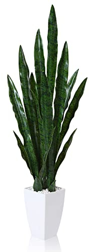 CROSOFMI Kunstpflanze Bogenhanf 110 cm Künstliche Pflanzen Groß Wie Echt Sansevieria Plastikpflanzen Zimmerpflanzen Balkon Badezimmer Deko Modern ( Grün)