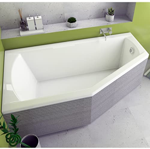 ECOLAM® raumsparende Badewanne Eckbadewanne Acryl Selena Polimat weiß 150x90 cm LINKS Ablaufgarnitur Ab- und Überlauf Automatik Füße Silikon Komplett-Set